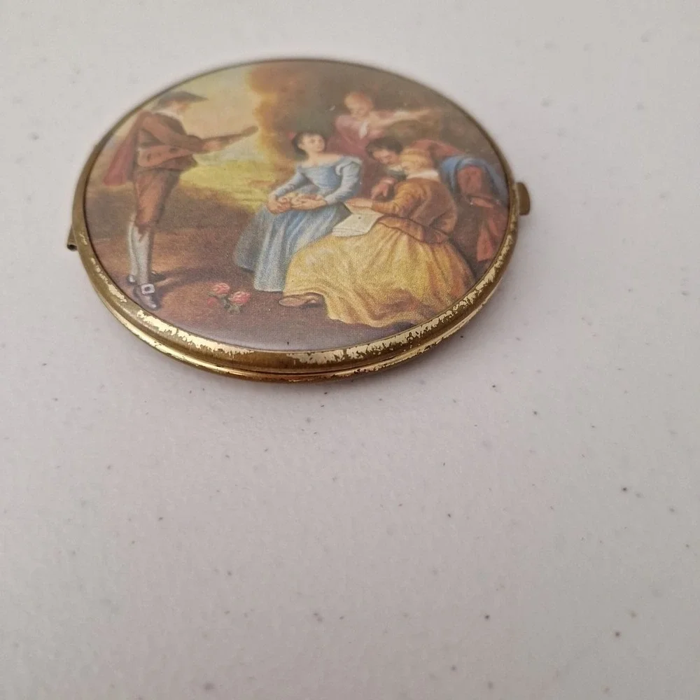 Vintage Compact Makeup Mirror Double-Sided Victorian Scene 3
